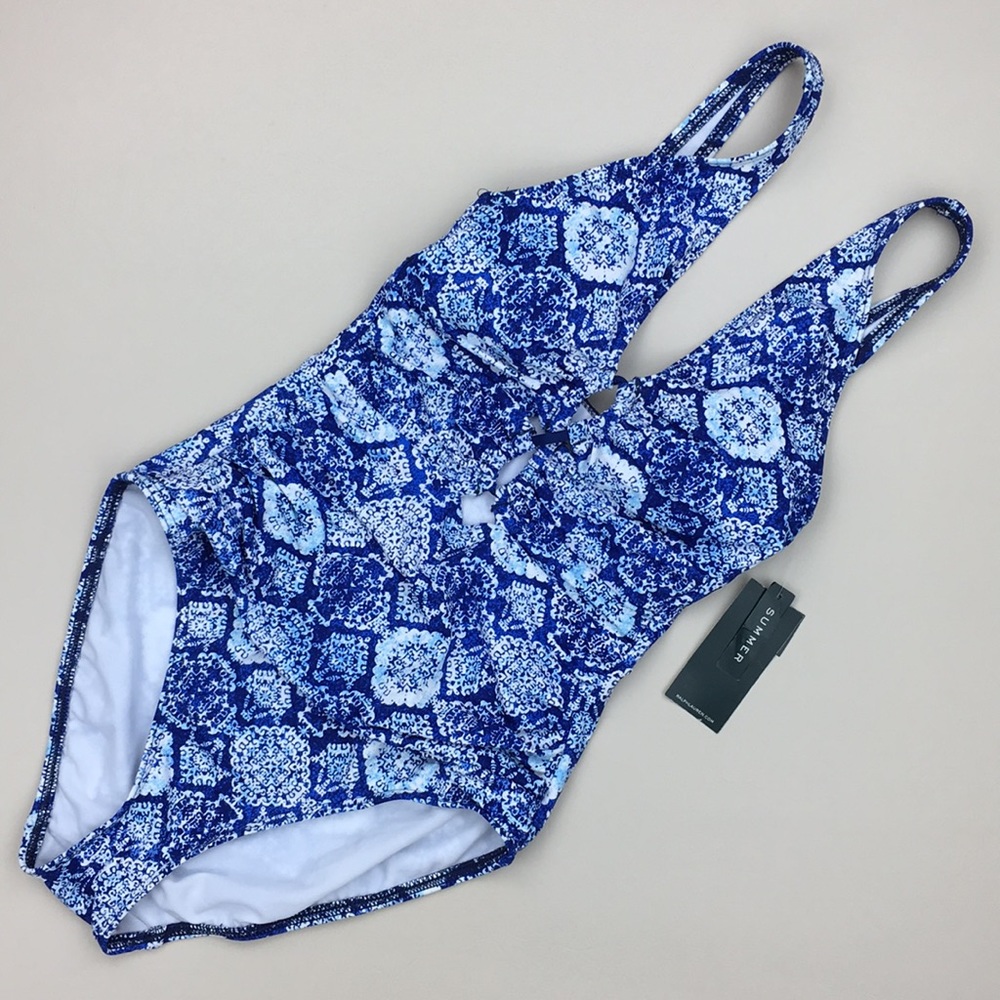 Ralph Lauren Agean Blue Tile Cutout Swimsuit NWT - Picture 3 of 9